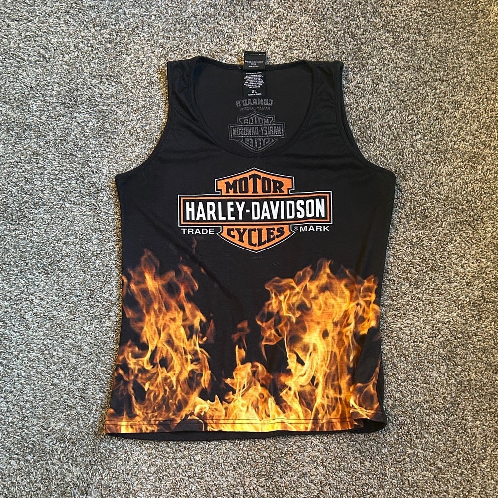 Harley-Davidson Black Tank Top with Fiery Orange Flames